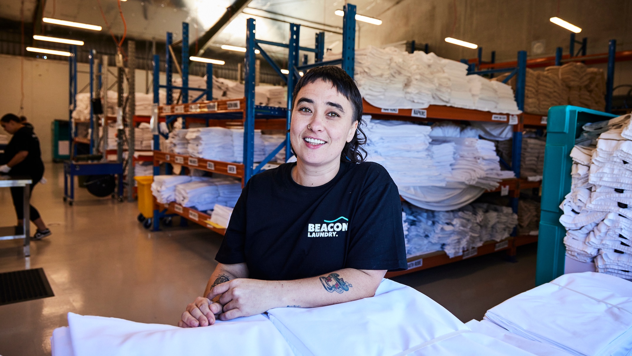 Mel Sass has been working at Beacon Laundry for 3 months. (Supplied: Beacon Laundry)